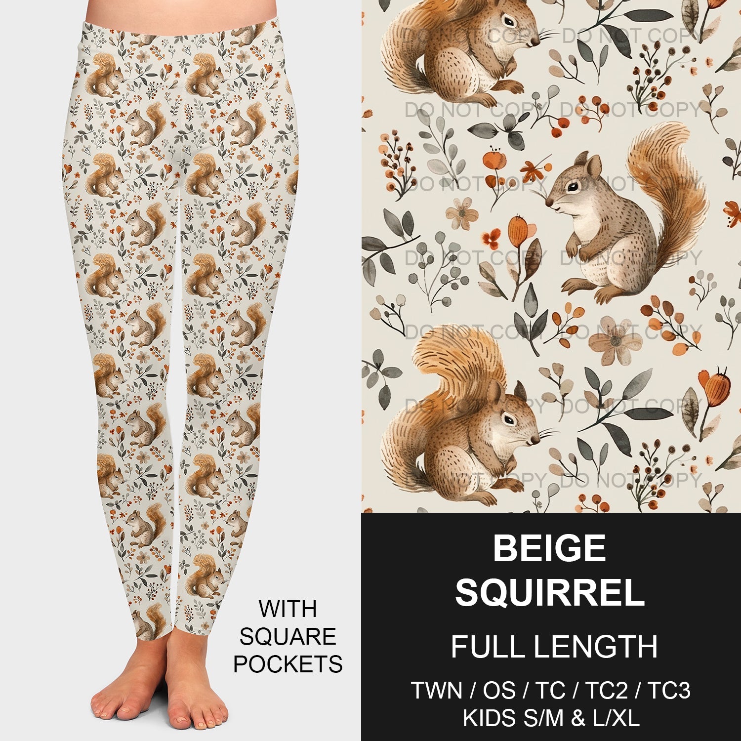 B190 - Preorder Beige Squirrel Leggings w/ Pockets (Closes 10/27. ETA late Dec.)