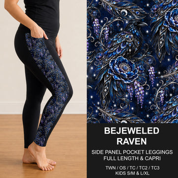 B319 - Preorder Bejeweled Raven Side Panel Pocket Leggings (Closes 11/01. ETA: early Jan.)