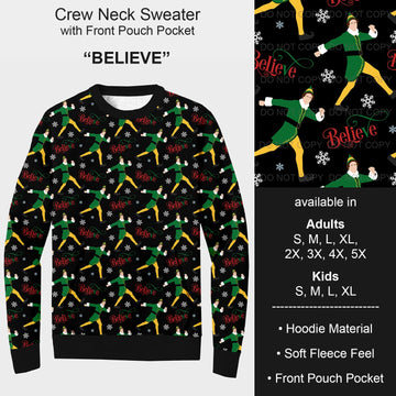 B185 - Preorder Believe Sweater w/ Front Pocket (Closes 10/01. ETA early Dec.)