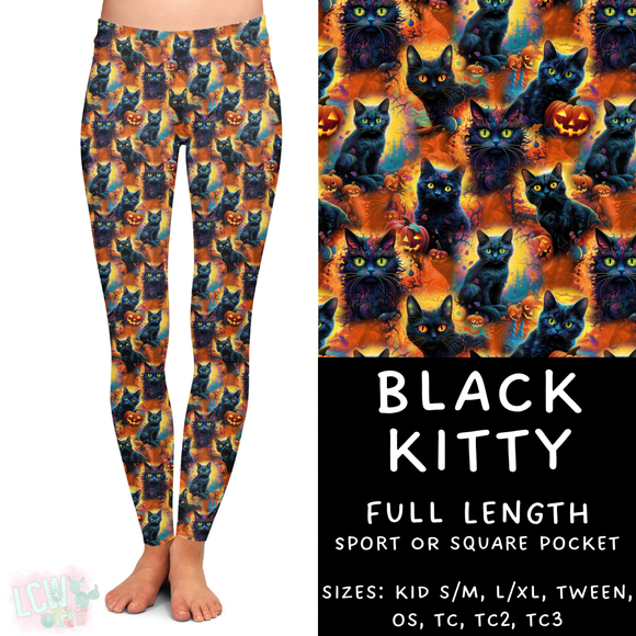 Ready to Ship - Black Kitty Full Length Leggings - Square Pocket TC2