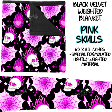 PINK SKULLS - BLACK VELVET WEIGHTED BLANKET ROUND 4 PREORDER CLOSING 10/16