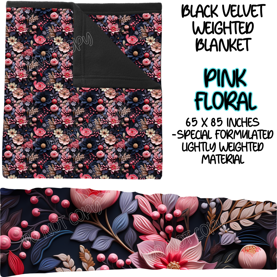 PINK FLORAL - BLACK VELVET WEIGHTED BLANKET ROUND 4 PREORDER CLOSING 10/16