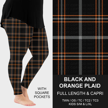 B299 - Preorder Black and Orange Plaid Leggings w/ Pockets (Closes 7/12. ETA: mid Sept.)