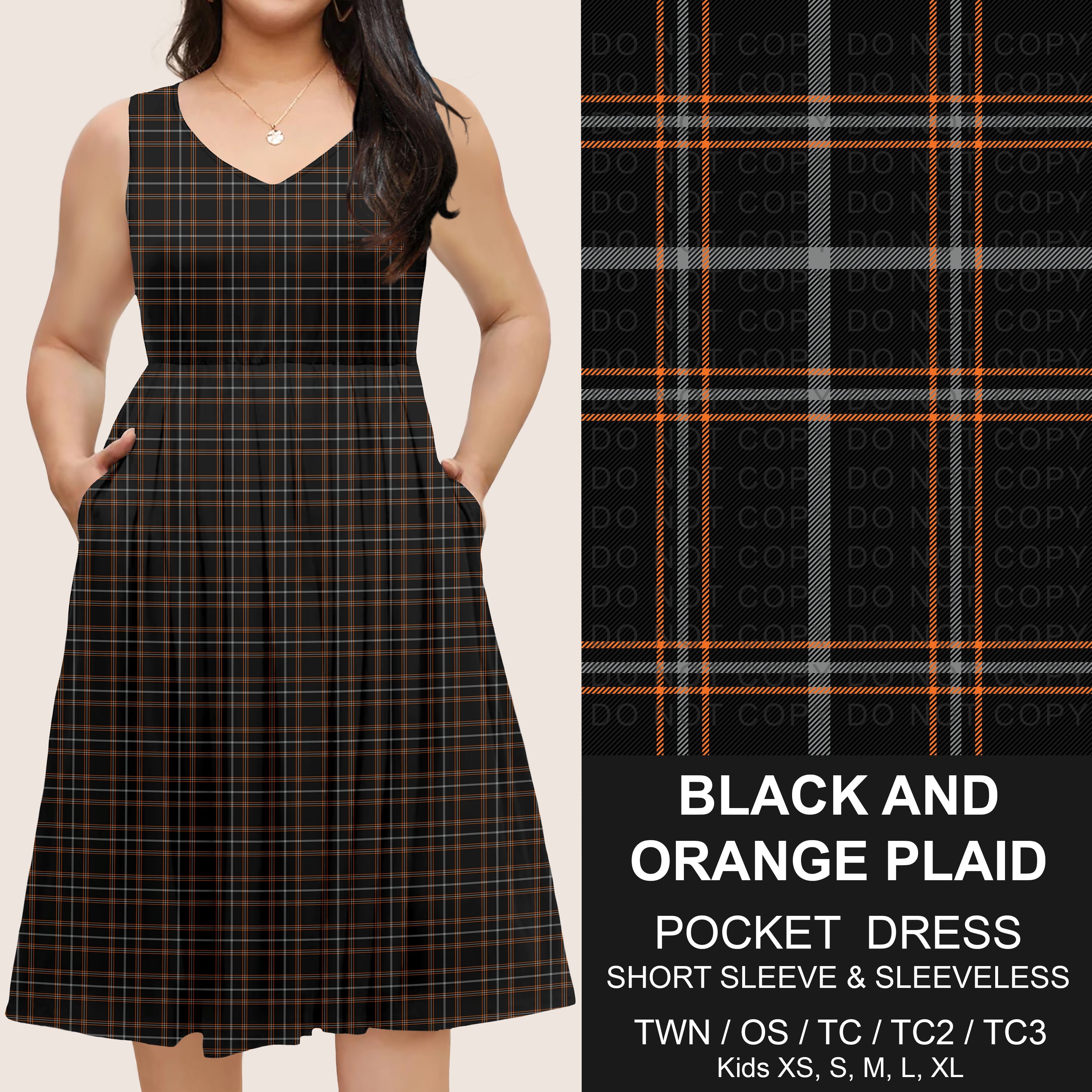 B302 - Preorder Black and Orange Plaid Pocket Dress (Closes 7/24. ETA: early Oct.)