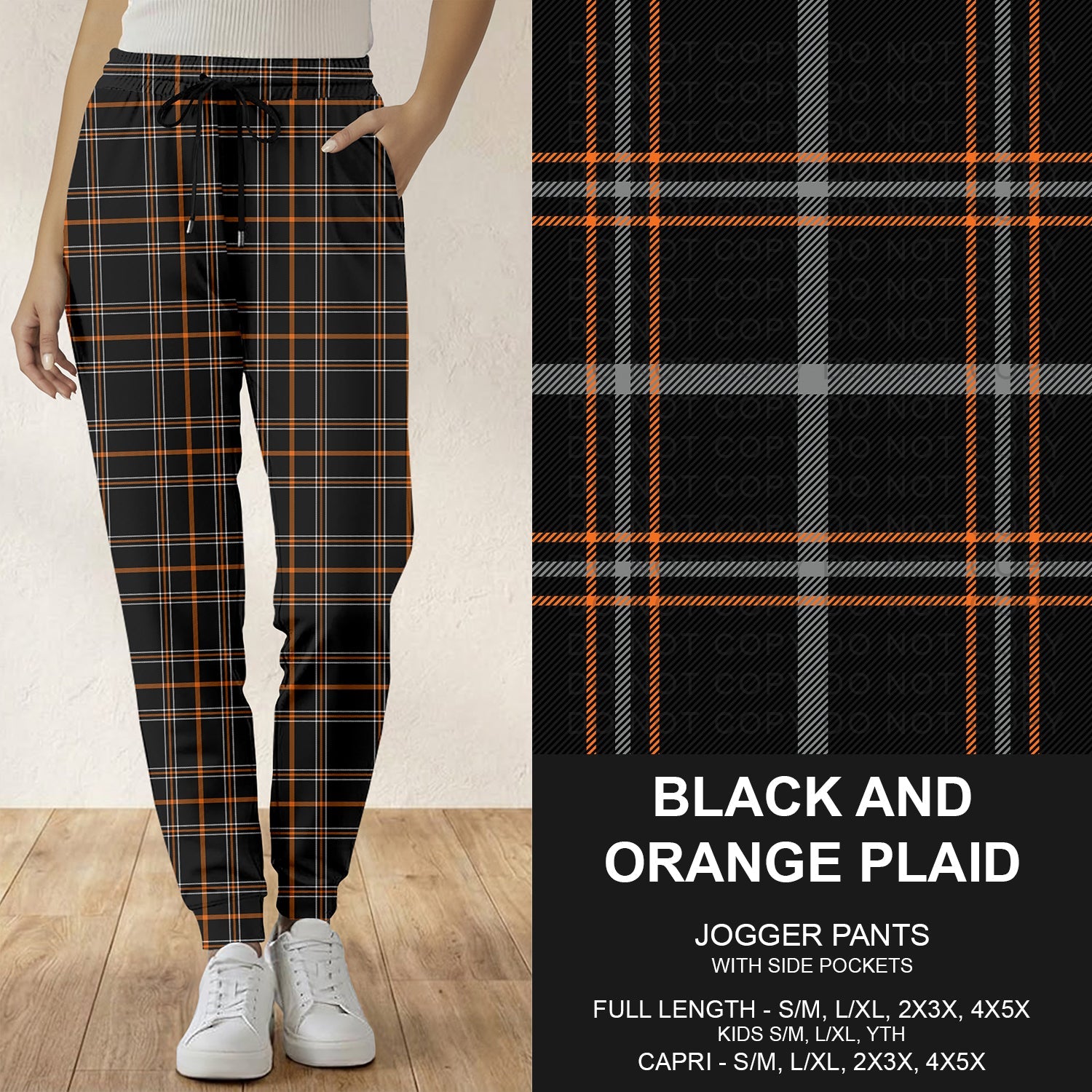 B299 - Preorder Black and Orange Plaid Joggers (Closes 7/12. ETA: mid Sept.)