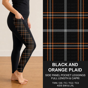 B299 - Preorder Black and Orange Plaid Side Panel Pocket Leggings (Closes 7/12. ETA: mid Sept.)