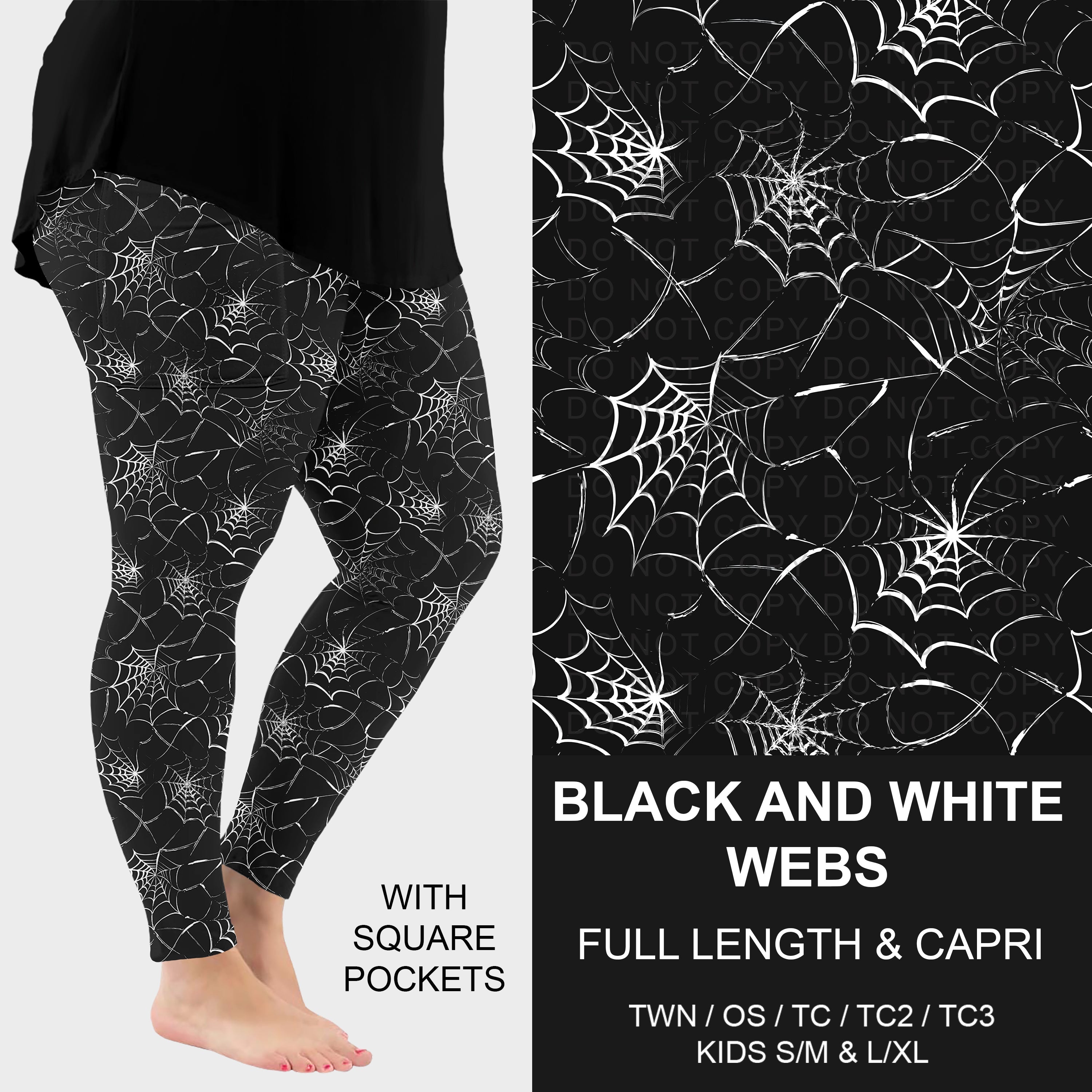 B295 - Preorder Black and White Webs Leggings w/ Pockets (Closes 6/14. ETA: late Aug.)