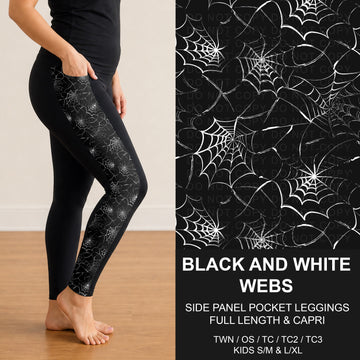 B295 - Preorder Black and White Webs Side Panel Pocket Leggings (Closes 6/14. ETA: late Aug.)