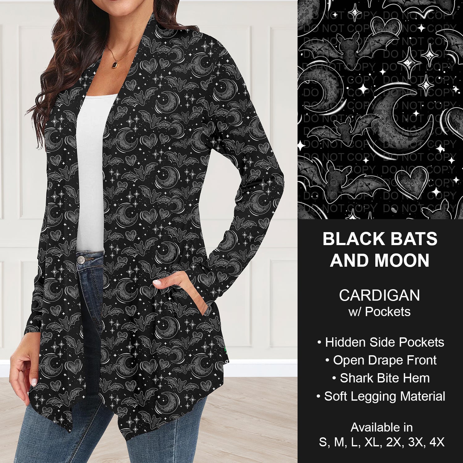 B295 - Preorder Black Bats and Moon Cardigan w/ Pockets (Closes 6/14. ETA: late Aug.)