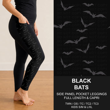 B299 - Preorder Black Bats Side Panel Pocket Leggings (Closes 7/12. ETA: mid Sept.)