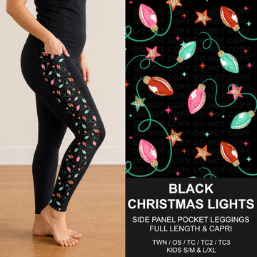 B303 - Preorder Black Christmas Lights Side Panel Pocket Leggings (Closes 7/26. ETA: early Oct.)