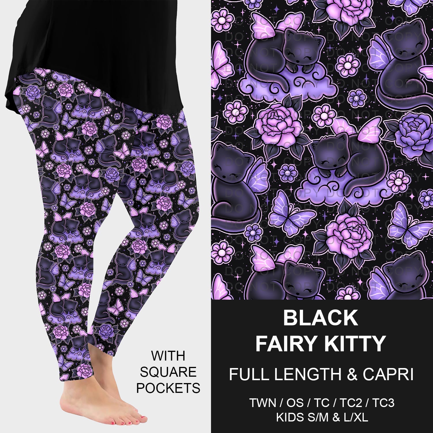 B267 - Preorder Black Fairy Kitty Leggings w/ Pockets (Closes 12/21. ETA: late Feb.)