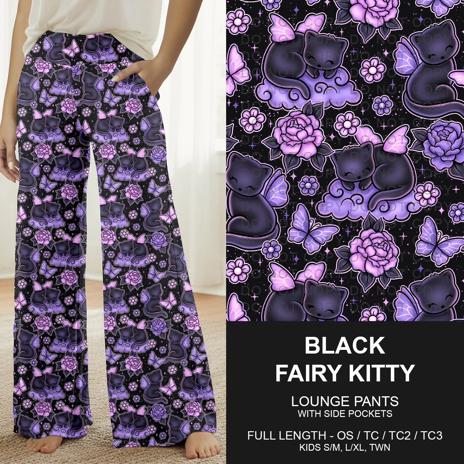 B267 - Preorder Black Fairy Kitty Lounge Pants (Closes 12/21. ETA late Feb.)