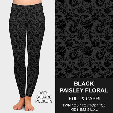 B205 - Preorder Black Paisley Floral Leggings w/ Pockets (Closes 1/12. ETA: early April)