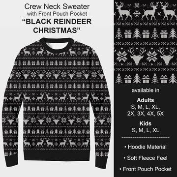 B185 - Preorder Black Christmas Reindeer Sweater w/ Front Pocket (Closes 10/01. ETA early Dec.)