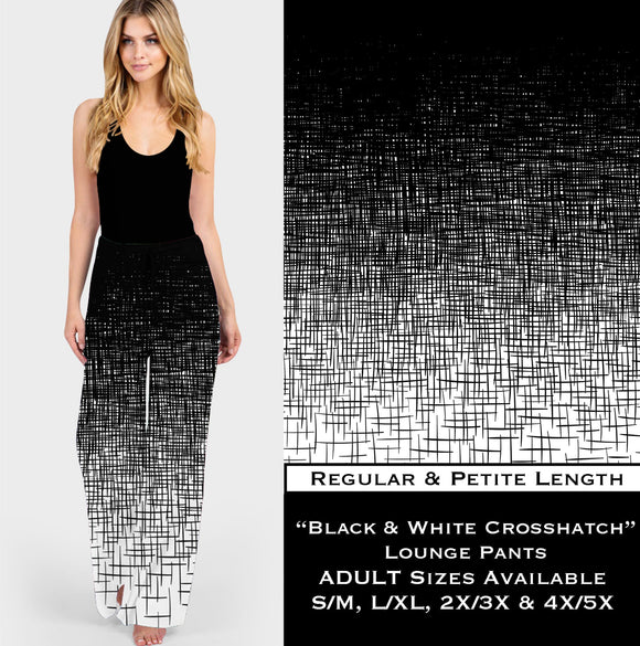Black & White Crosshatch Print Lounge Pants w/ Pockets