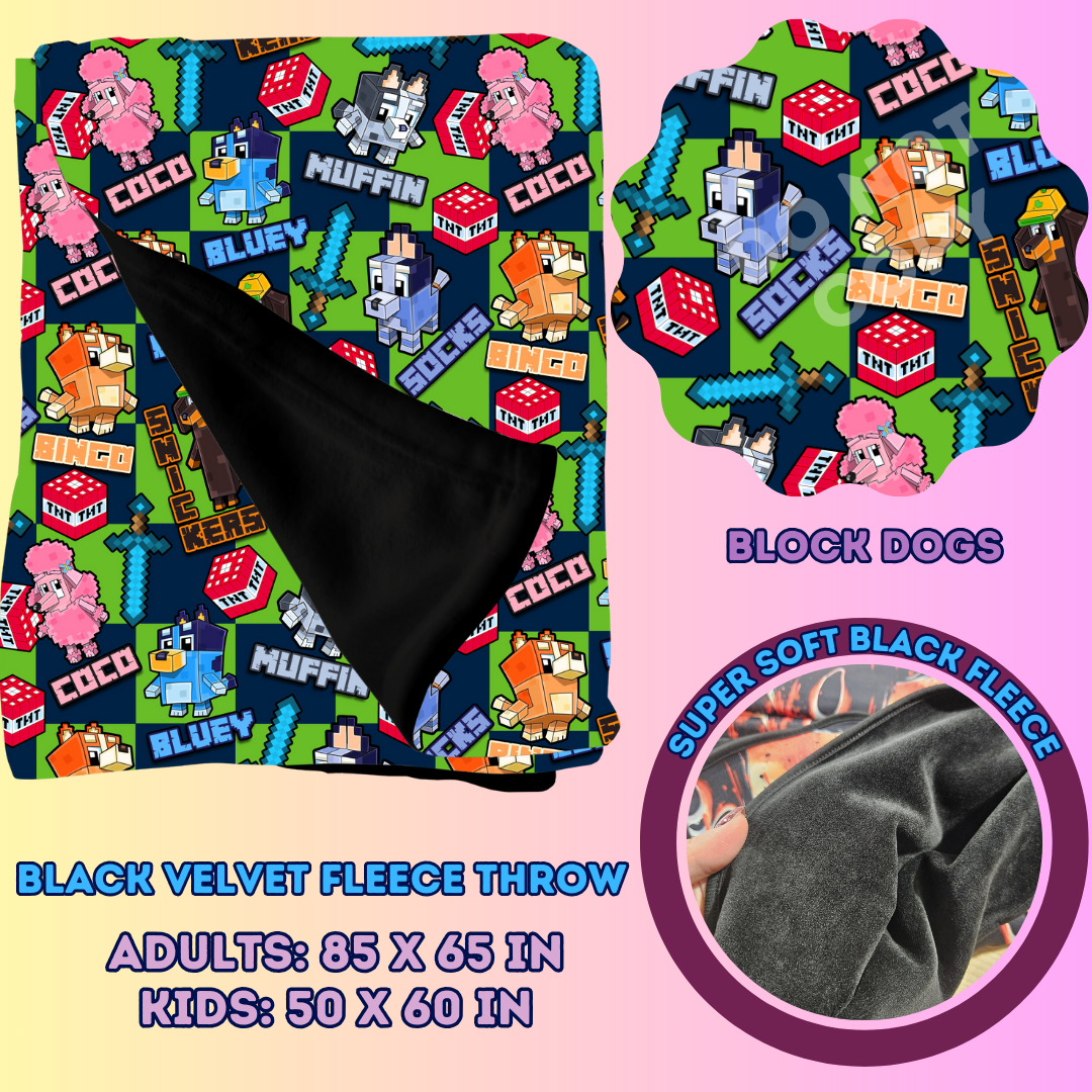 BLOCK DOGS - SOFT BLACK FLEECE THROWS 7 - PREORDER CLOSING 1/13