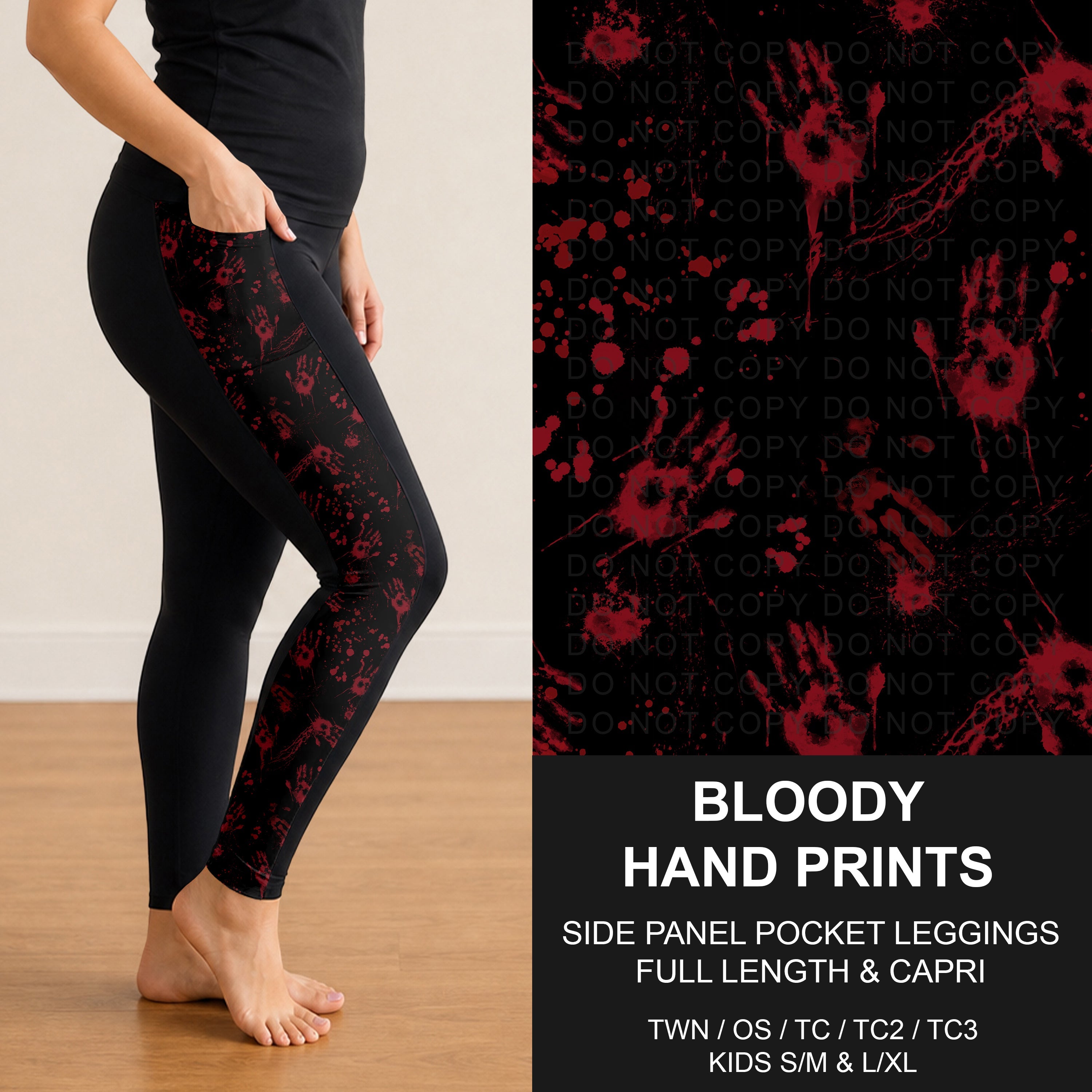 B305 - Preorder Bloody Hand Prints Side Panel Pocket Leggings (Closes 8/02. ETA: early Oct.)