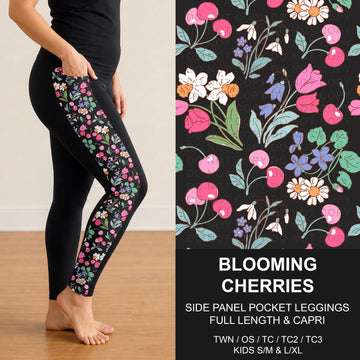 B310 - Preorder Blooming Cherries Side Panel Pocket Leggings (Closes 8/30. ETA: late Oct.)