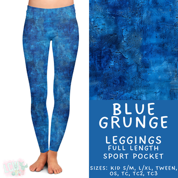 Ready to Ship - Blue Grunge Full Length Leggings - Sport Pocket OS