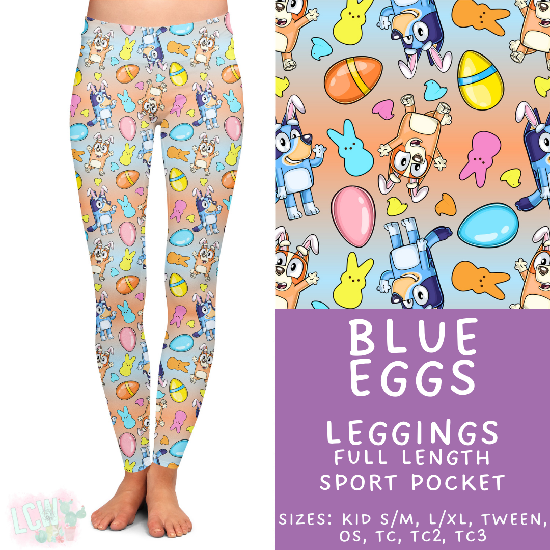 Ready to Ship Blue Eggs Full Length Leggings - Sport Pocket OS