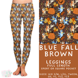 Ready to Ship - Blue Fall Brown Full Length Leggings - Square Pocket OS