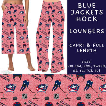 Batch #243 - Hockey - Closes 11/25 - ETA mid Jan - Blue Jackets Hock Capri and Full Length Loungers