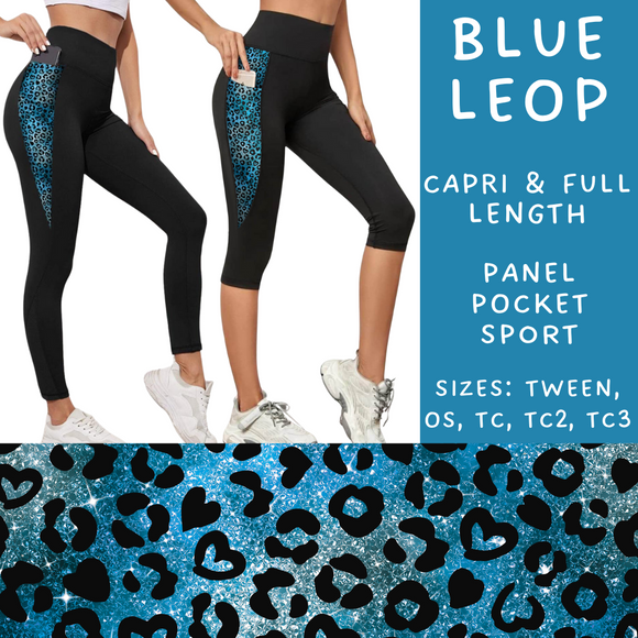 Ready To Ship - Blue Leop Panel Pocket Full Length Leggings