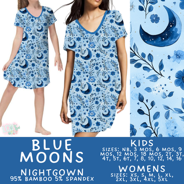 Ready to Ship Blue Moons Adult & Kid's Bamboo Nightgown - 5T, 6T & Adult XL
