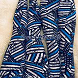 Thin Blue Line Flag Print Soft Leggings - Comfortable & Supportive for Everyday Wear - Capri or Full Length