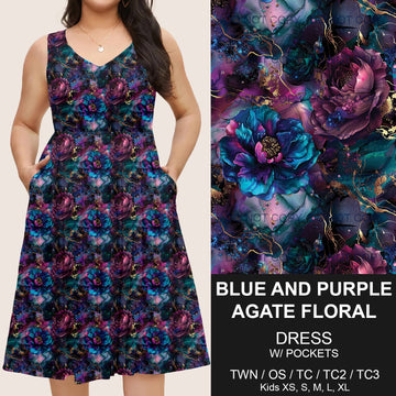 B217 - Preorder Blue and Purple Agate Floral Sleeveless Pocket Dress (Closes 3/12. ETA: late May)