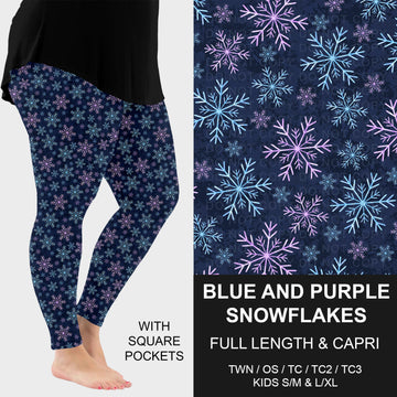 B315 - Preorder Blue and Purple Snowflakes Leggings w/ Pockets (Closes 10/04. ETA: early Dec.)
