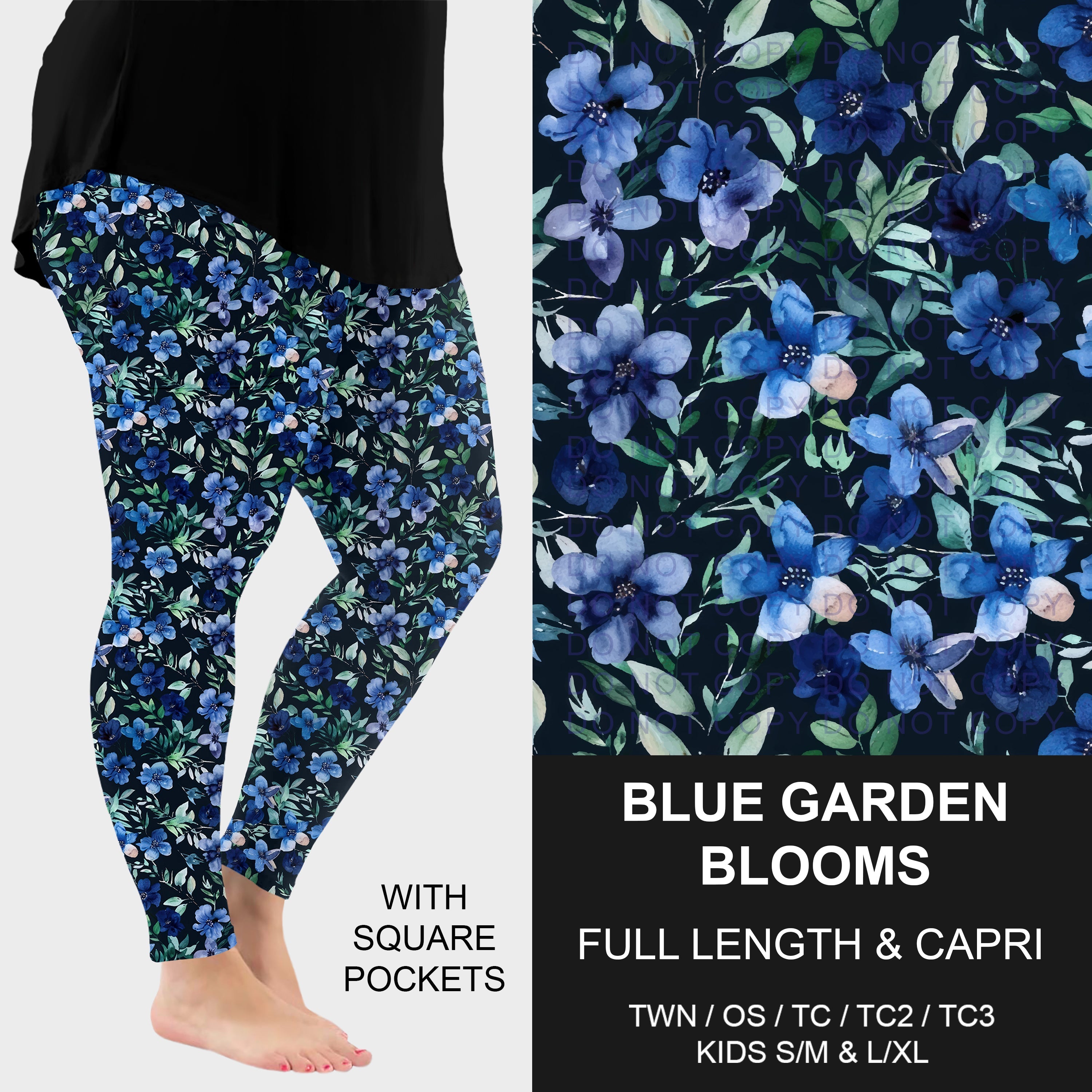 B310 - Preorder Blue Garden Blooms Leggings w/ Pockets (Closes 8/30. ETA: late Oct.)