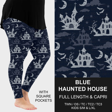 B305 - Preorder Blue Haunted House Leggings w/ Pockets (Closes 8/02. ETA: early Oct.)