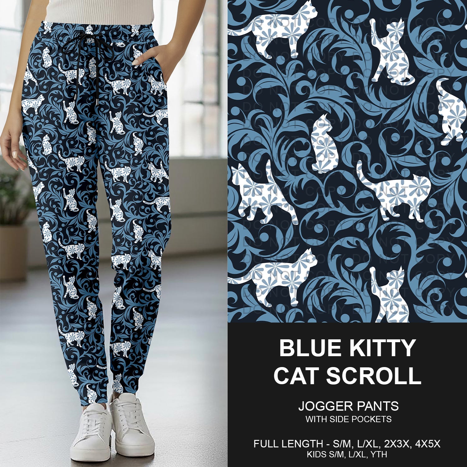 B265 - Preorder Blue Kitty Cat Scroll Joggers (Closes 12/14. ETA mid Feb..)