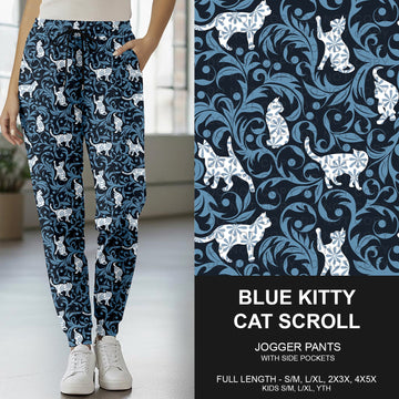 B265 - Preorder Blue Kitty Cat Scroll Joggers (Closes 12/14. ETA mid Feb..)