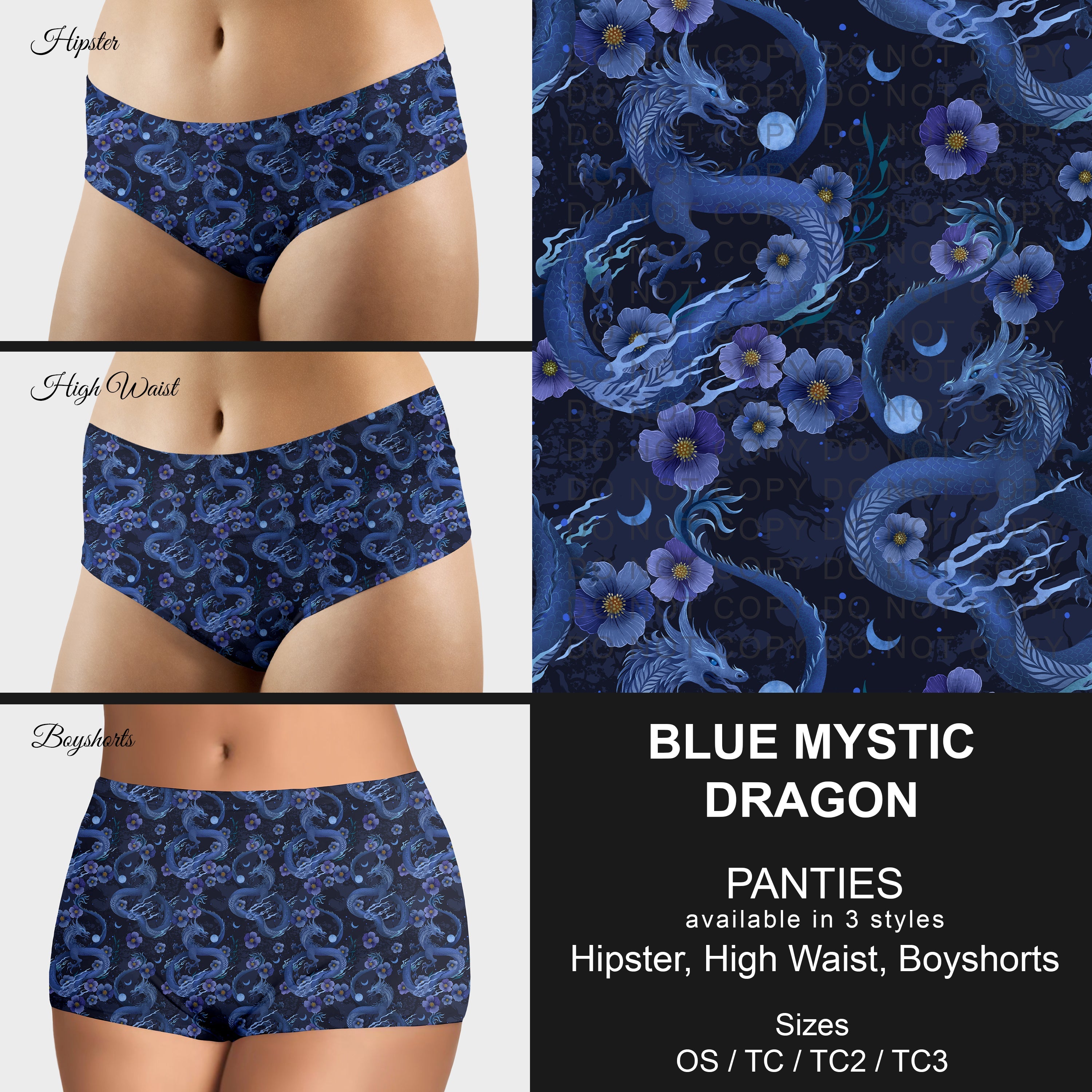B306 - Preorder Blue Mystic Dragon Panties (Closes 8/07. ETA mid October)
