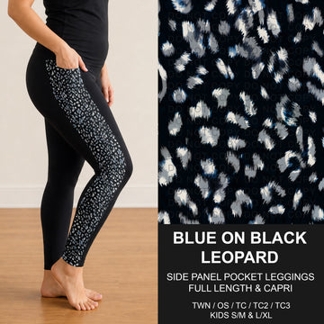 B300 - Preorder Blue on Black Leopard Side Panel Pocket Leggings (Closes 7/15. ETA: mid Sept.)