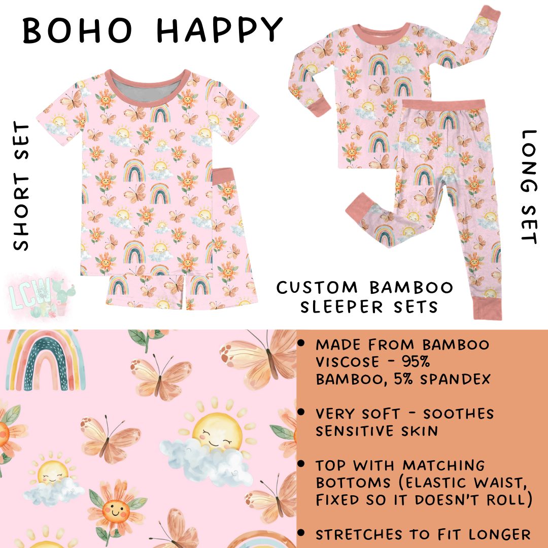 Ready To Ship  - Boho Happy Bamboo Short Set - 7T & Long Sleeper Set - 3T & 4T