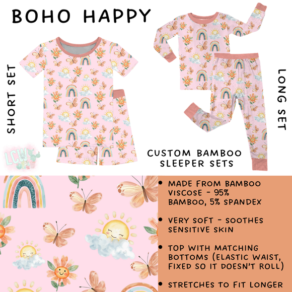 Ready To Ship  - Boho Happy Bamboo Short Set - 7T & Long Sleeper Set - 3T & 4T
