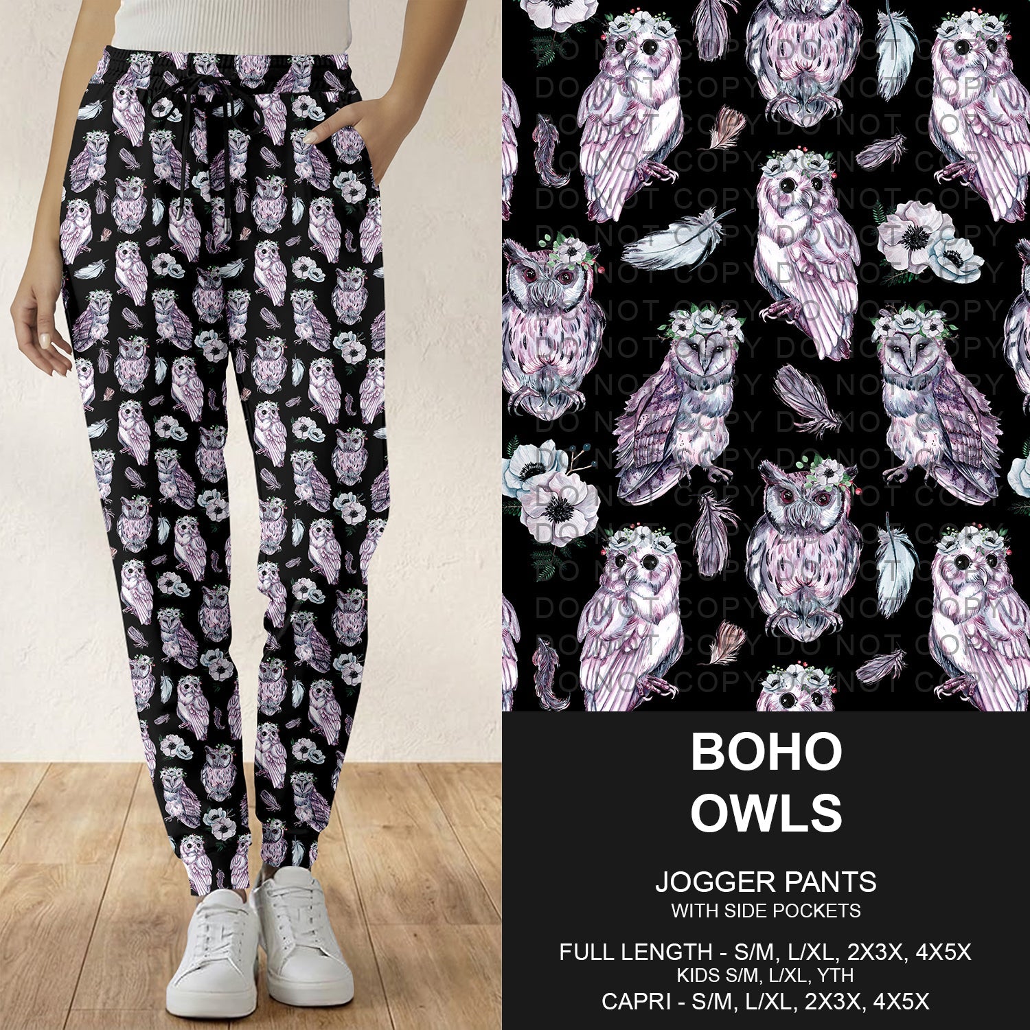 B283 - Preorder Boho Owls Joggers (Closes 4/05. ETA: mid June)