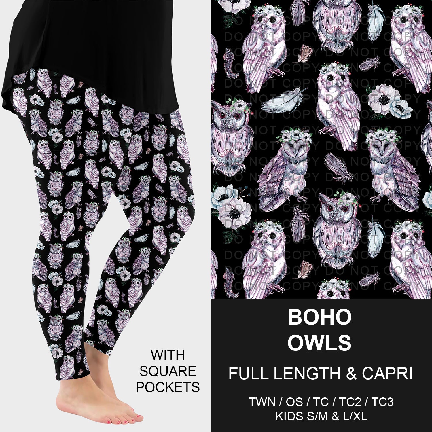 B283 - Preorder Boho Owls Leggings w/ Pockets (Closes 4/05. ETA: mid June)