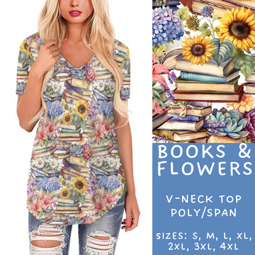 Batch #209 - Fun Run 5 - Closes 10/2 - ETA mid Nov - Books & Flowers V-Neck Tee