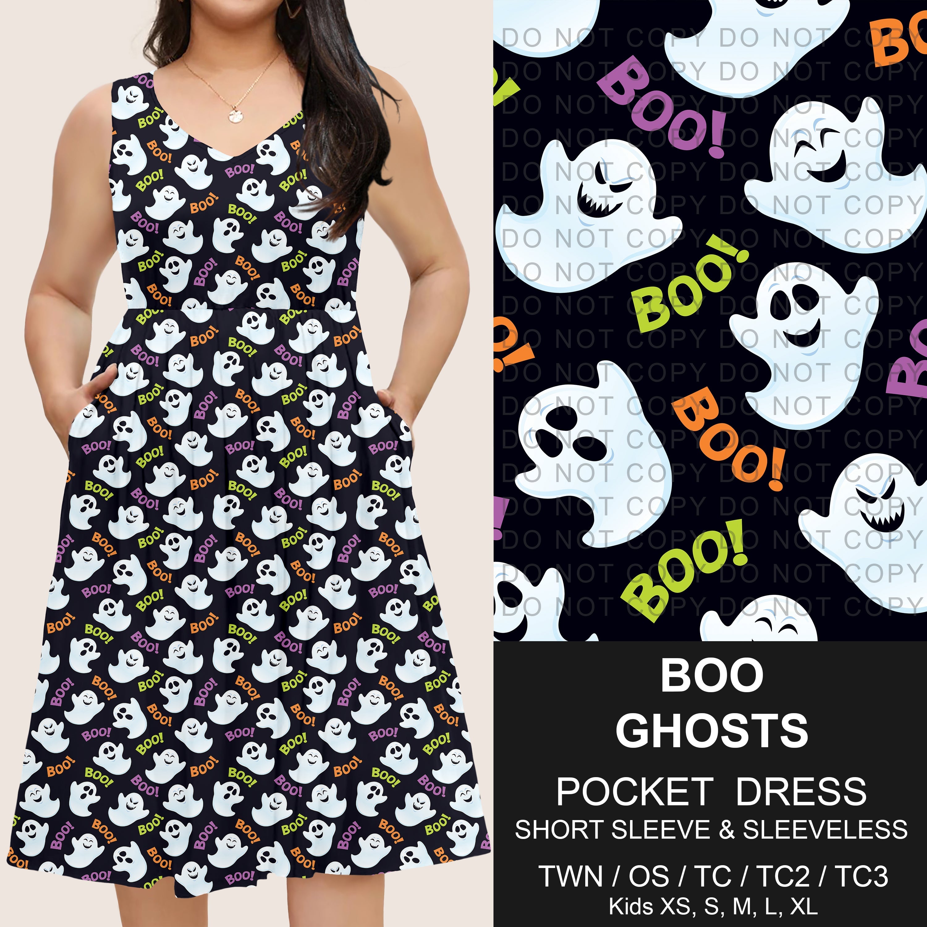 B302 - Preorder Boo Ghosts Pocket Dress (Closes 7/24. ETA: early Oct)