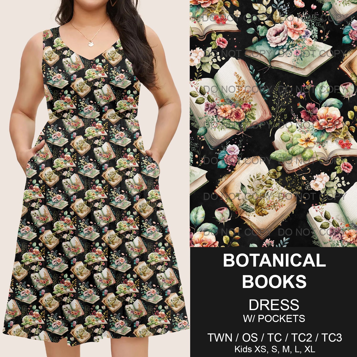 B217 - Preorder Botanical Books Sleeveless Pocket Dress (Closes 3/12. ETA: late May)