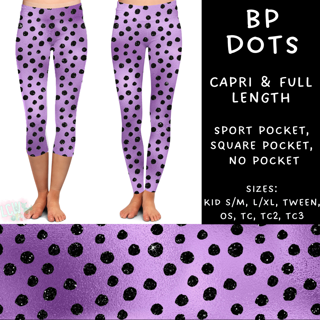 Batch #270 - Black and Purple - Closes 1/15 - ETA mid/late March - BP Dots Full and Capri Length Leggings