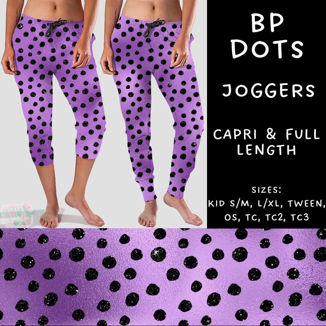 Batch #270 - Black and Purple - Closes 1/15 - ETA mid/late March - BP Dots Full and Capri Length Joggers