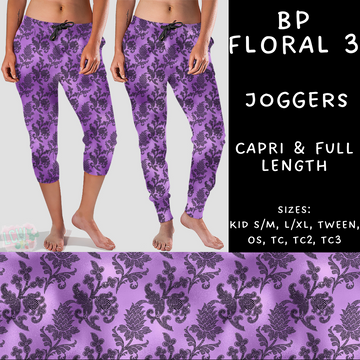 Batch #270 - Black and Purple - Closes 1/15 - ETA mid/late March - BP Floral 3 Full and Capri Length Joggers