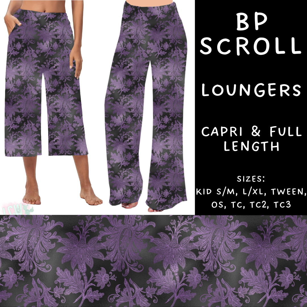 Batch #270 - Black and Purple - Closes 1/15 - ETA mid/late March - BP Scroll Capri and Full Length Loungers