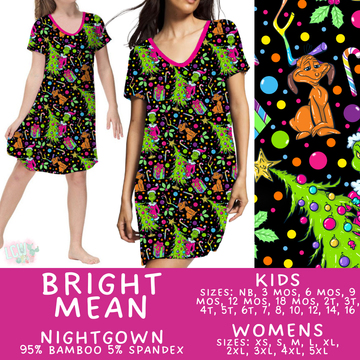 Ready to Ship - Bright Mean Adult & Kid's Bamboo Nightgown - 4T, 5T, 6T, Adult L & XL